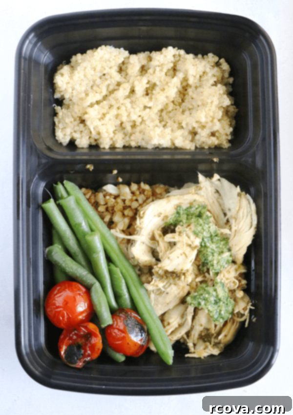 Make-Ahead Pesto Chicken Quinoa Bowls 2 Pesto Chicken Quinoa Bowl - Ready for Meal Prep