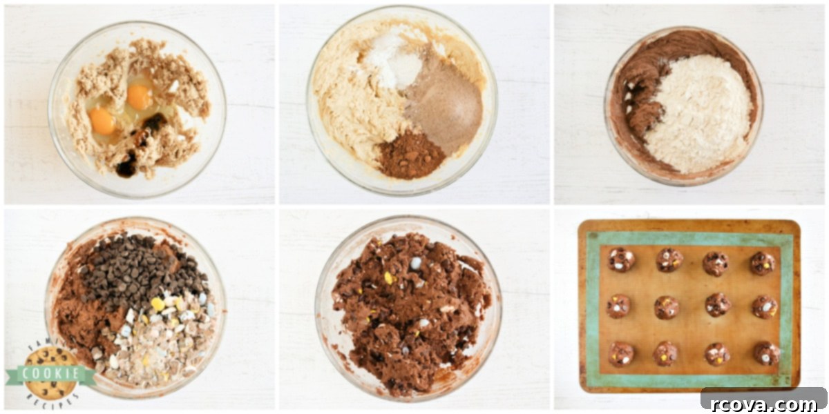 Decadent Cadbury Mini Egg Chocolate Cookies 5 Step by step instructions on how to make Cadbury Mini Egg Chocolate Cookies