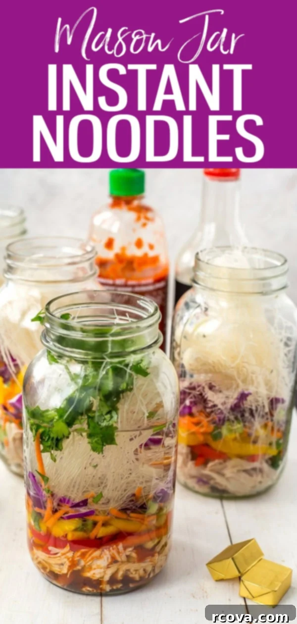 DIY Instant Noodle Jars 10 These Mason Jar Instant Noodles are the perfect work lunch. The jars are packed full of veggies, vermicelli noodles and shredded chicken! #instantnoodles #masonjar