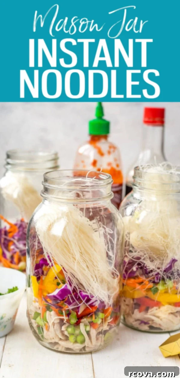 DIY Instant Noodle Jars 11 These Mason Jar Instant Noodles are the perfect work lunch. The jars are packed full of veggies, vermicelli noodles and shredded chicken! #instantnoodles #masonjar