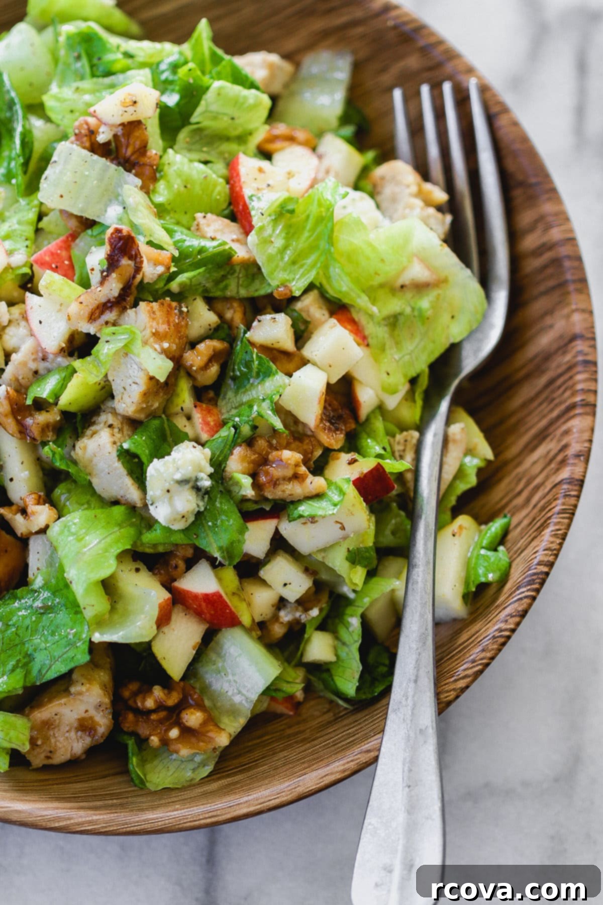 Crisp Harvest Chicken Salad with Pear Apple Blue Cheese 2 Fresh Chicken Harvest Salad with sliced apples, pears, blue cheese, walnuts, and grilled chicken