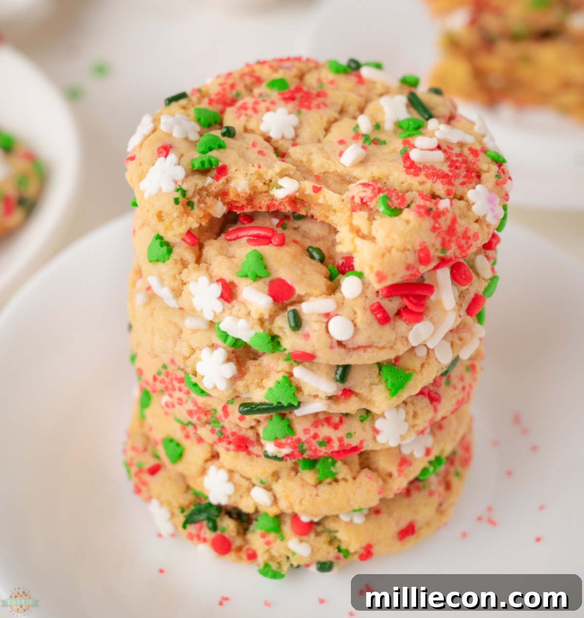 stack of Christmas sprinkle cookies