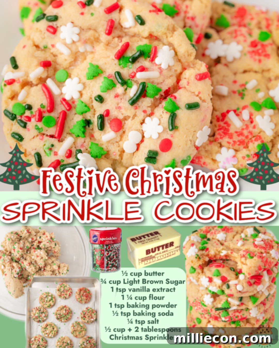 Christmas Sprinkle Cookies made with a buttery brown sugar sugar cookie dough, rolled in festive holiday sprinkles!