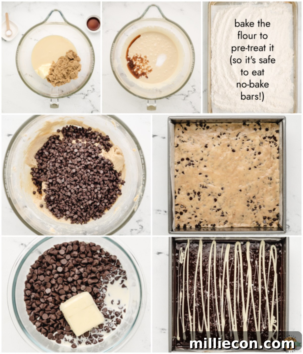 Step-by-step instructions on how to make chocolate chip cookie dough bars.